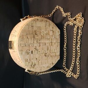 Savanna Semi-round Cork Purse with Gold Fleck Detail and Gold Chain